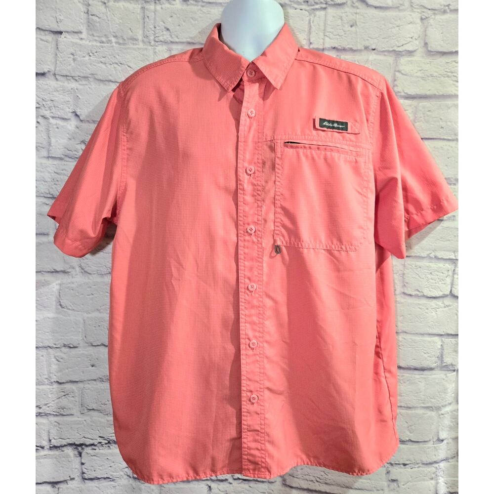 Eddie Bauer Orange Button Up Men's Shirt Large Short Sleeves